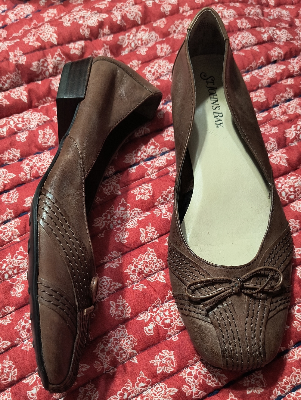 St. John's Bay Brown Leather Slip-On Loafers with Bow Detail